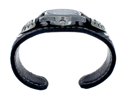 Navajo Sterling Silver Leather Cuff Watch NN20305
